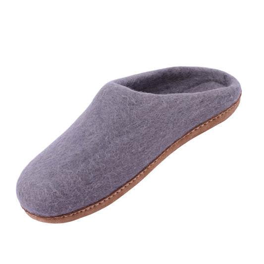 Dark Gray Wool Slip-On Slippers – Leather Sole