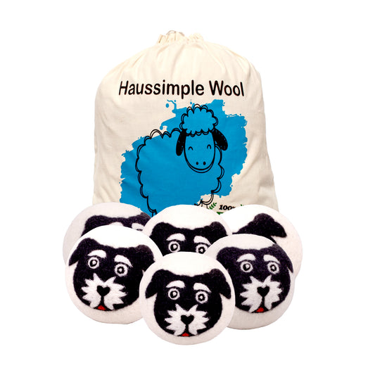 Haussimple Wool Dryer Balls Black White Dog 6-Count