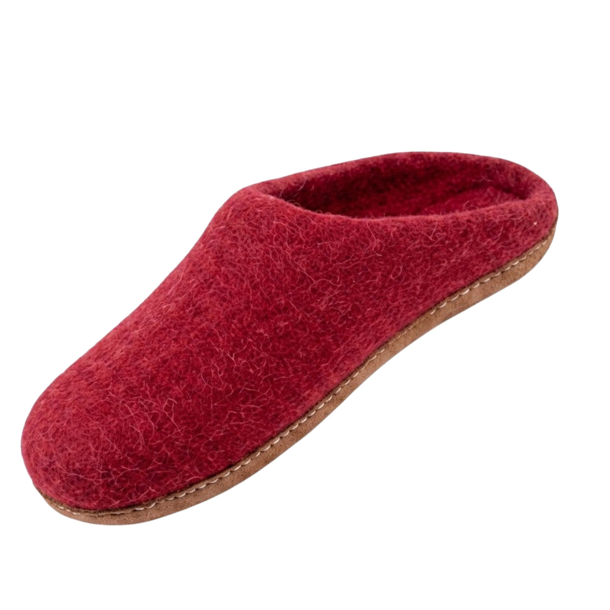 Red Wool Slip-On Slippers – Leather Sole