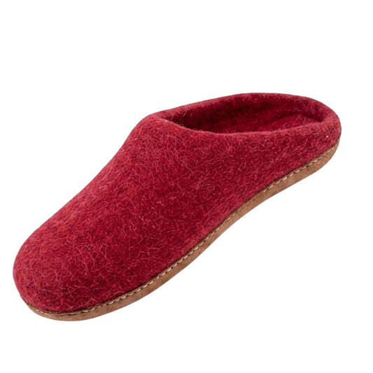 Red Wool Slip-On Slippers – Leather Sole