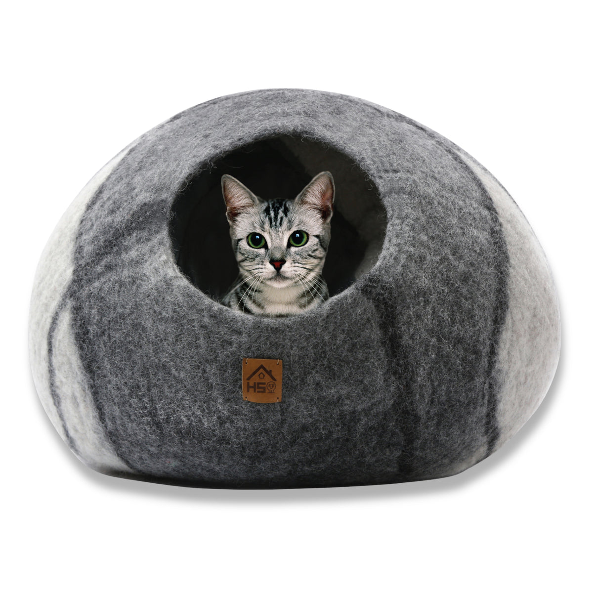 Organic Wool Cat Cave Kitten House Bed Gray White