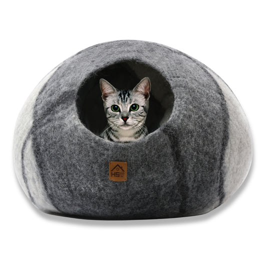 Organic Wool Cat Cave Kitten House Bed Gray White