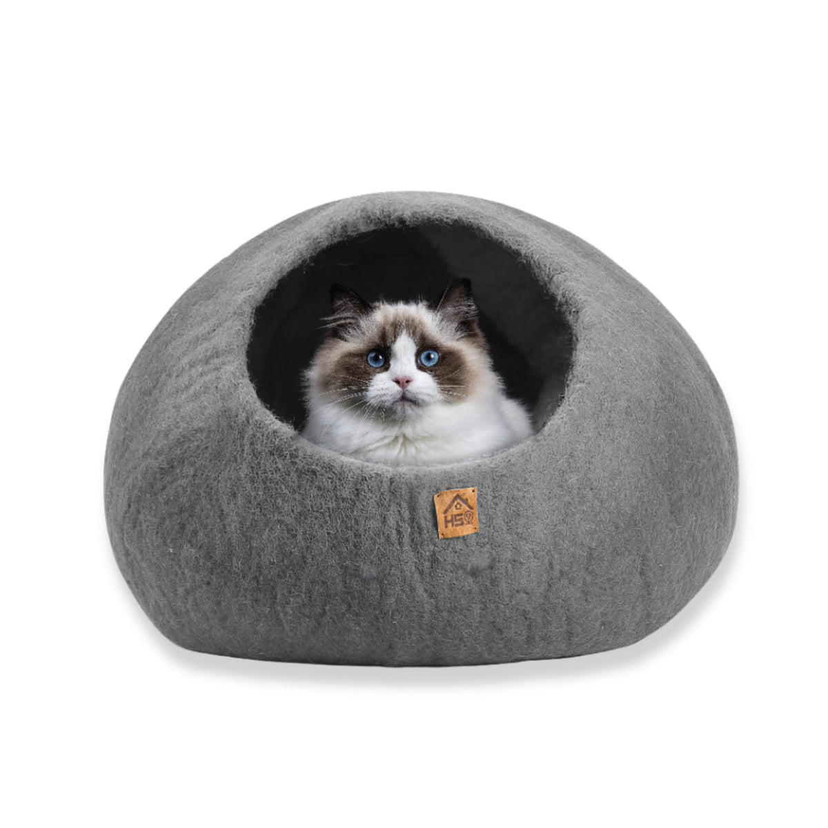Organic Wool Cat Cave Kitten House Bed Plain Gray