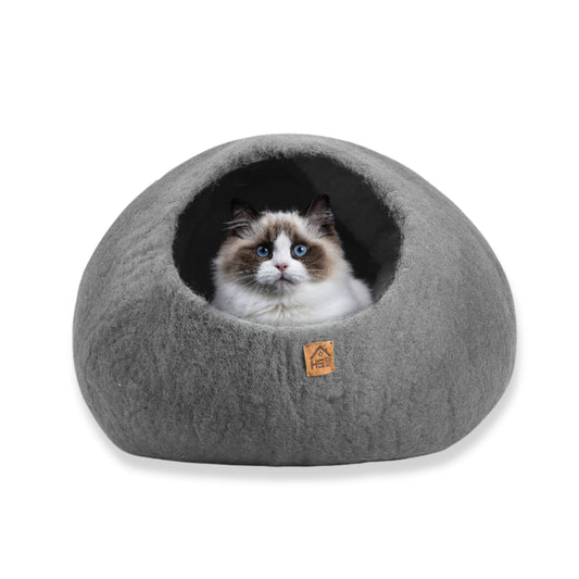 Organic Wool Cat Cave Kitten House Bed Plain Gray