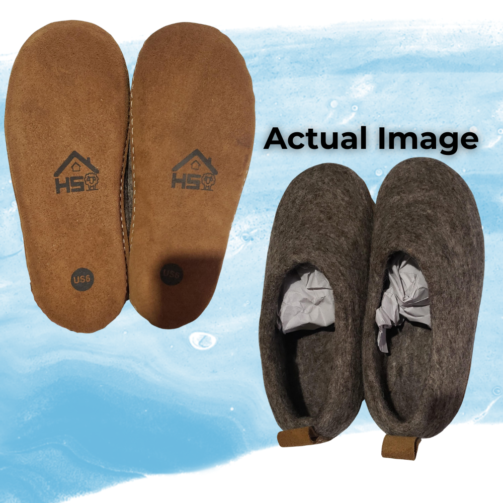 Haussimple Clearance Wool Slippers Natural Brown- Very Good