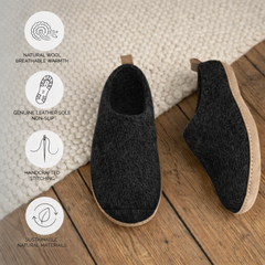 Haussimple Unisex Wool Indoor Slippers, Black