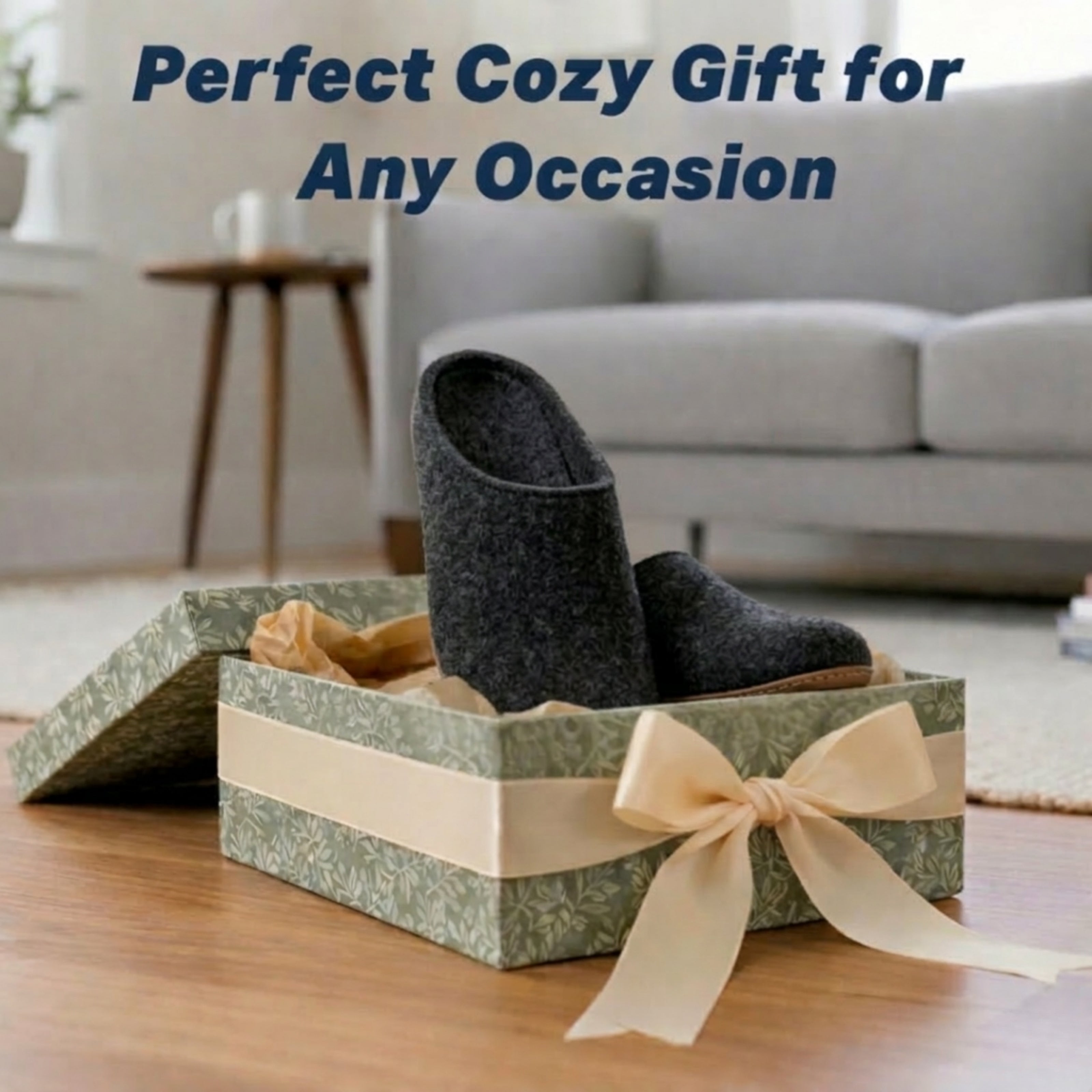 charcoal wool slip-on slippers with leather sole handmade gift