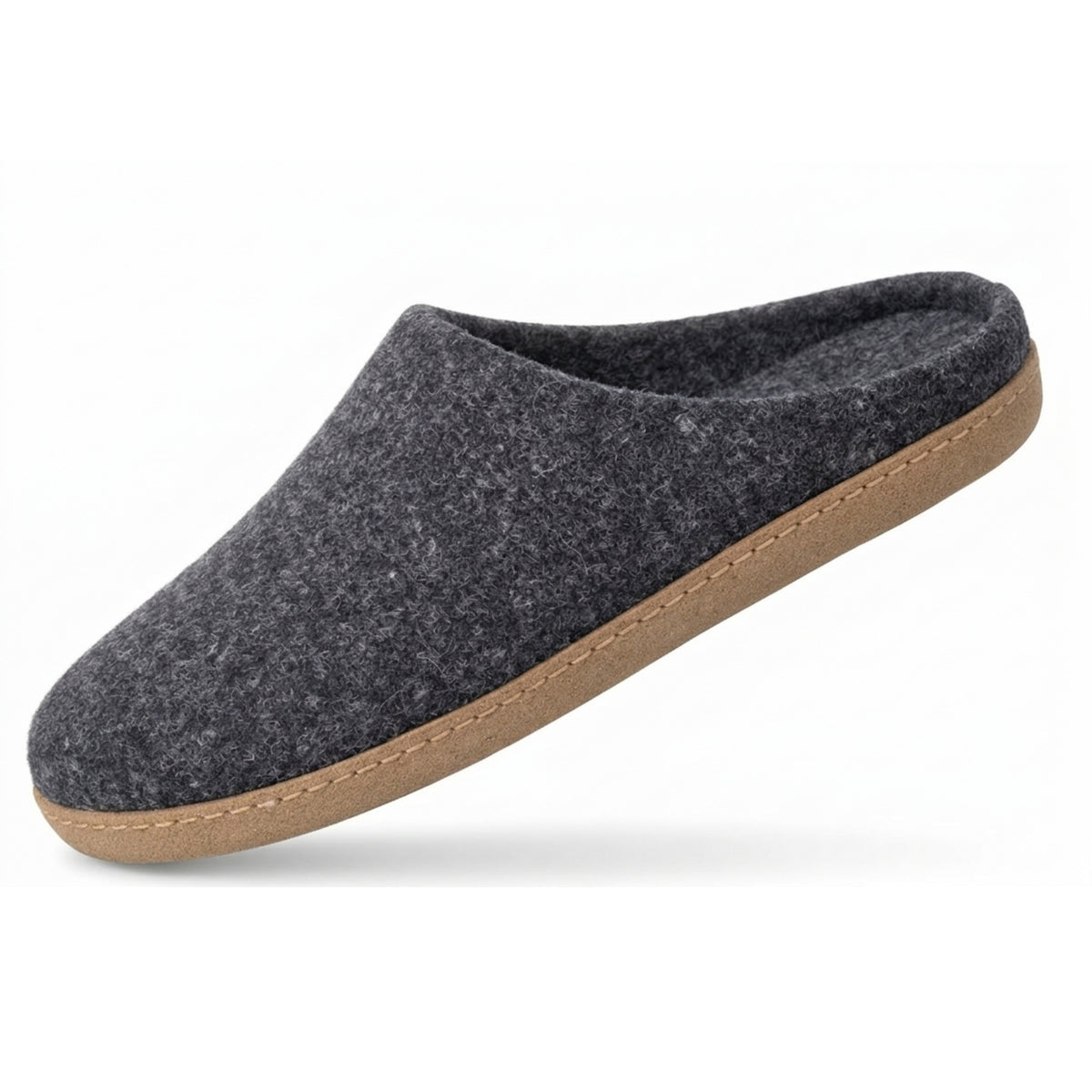 charcoal wool slip-on slippers with leather sole handmade main