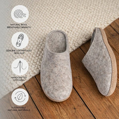 gray wool slip-on slippers with leather sole handmade benefits