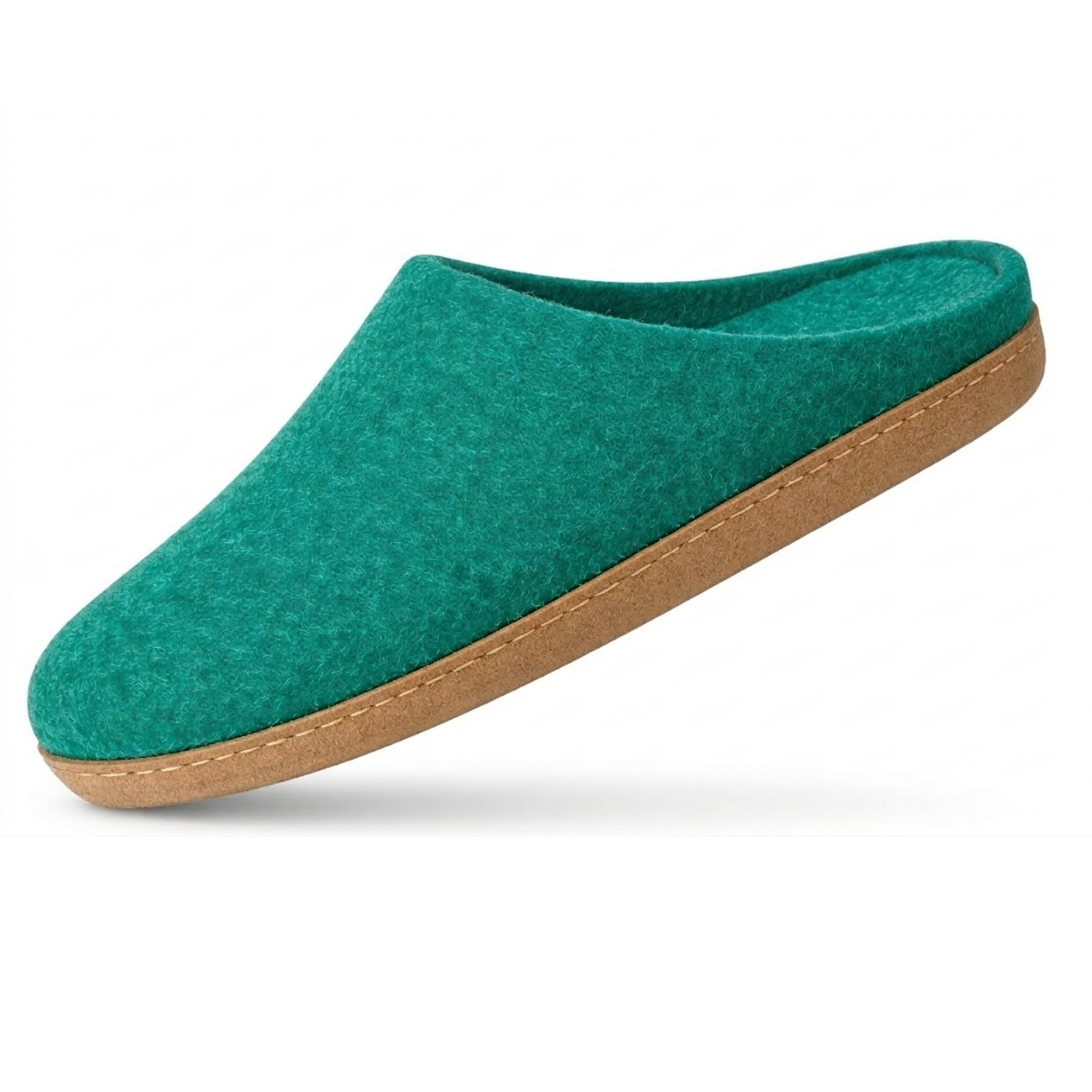 peacock green wool slip-on slippers with leather sole handmade main