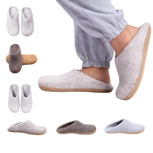 Haussimple Handmade Wool Clog Slippers –  Unisex Indoor Felt House Shoes