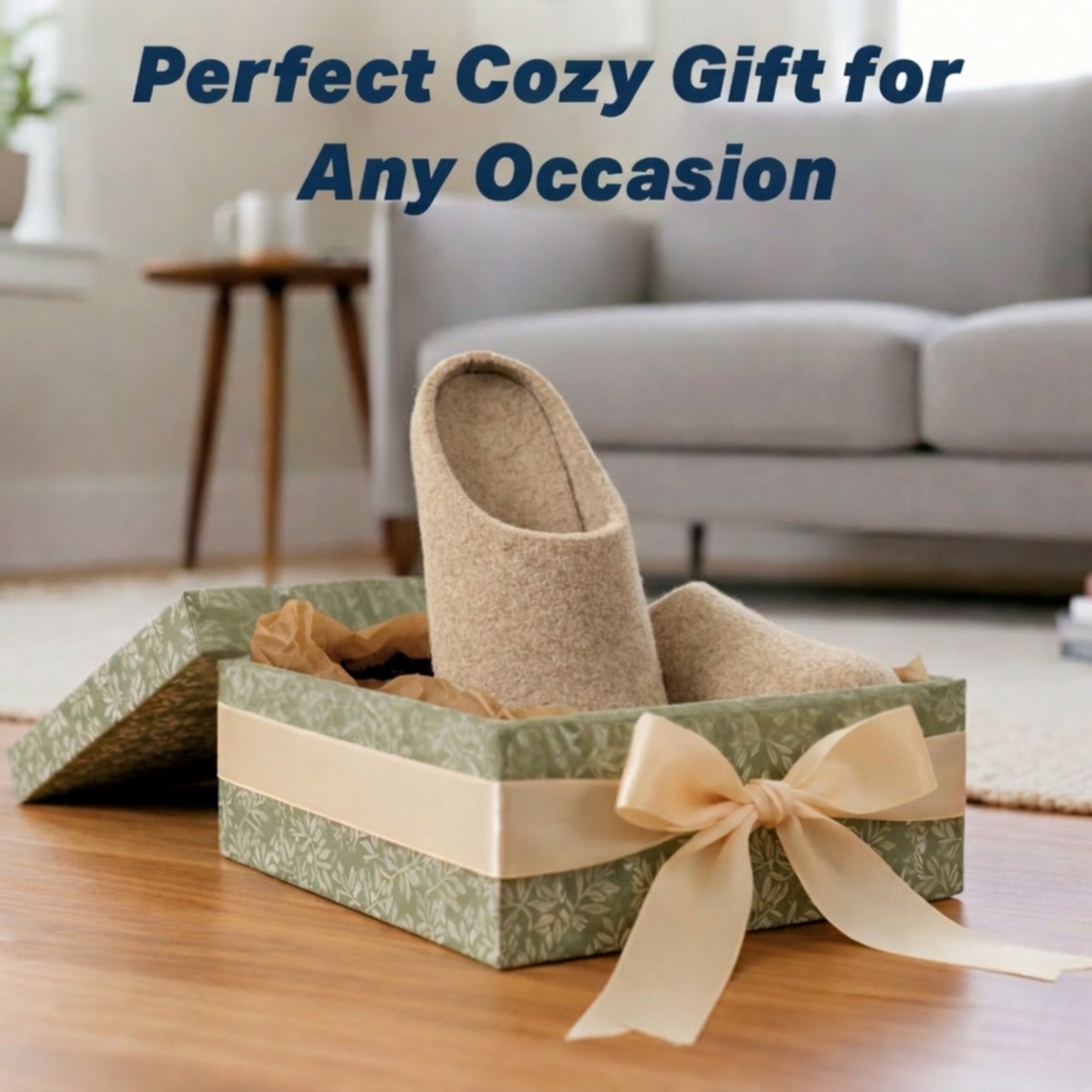 natural brown wool slip-on slippers with leather sole handmade gift