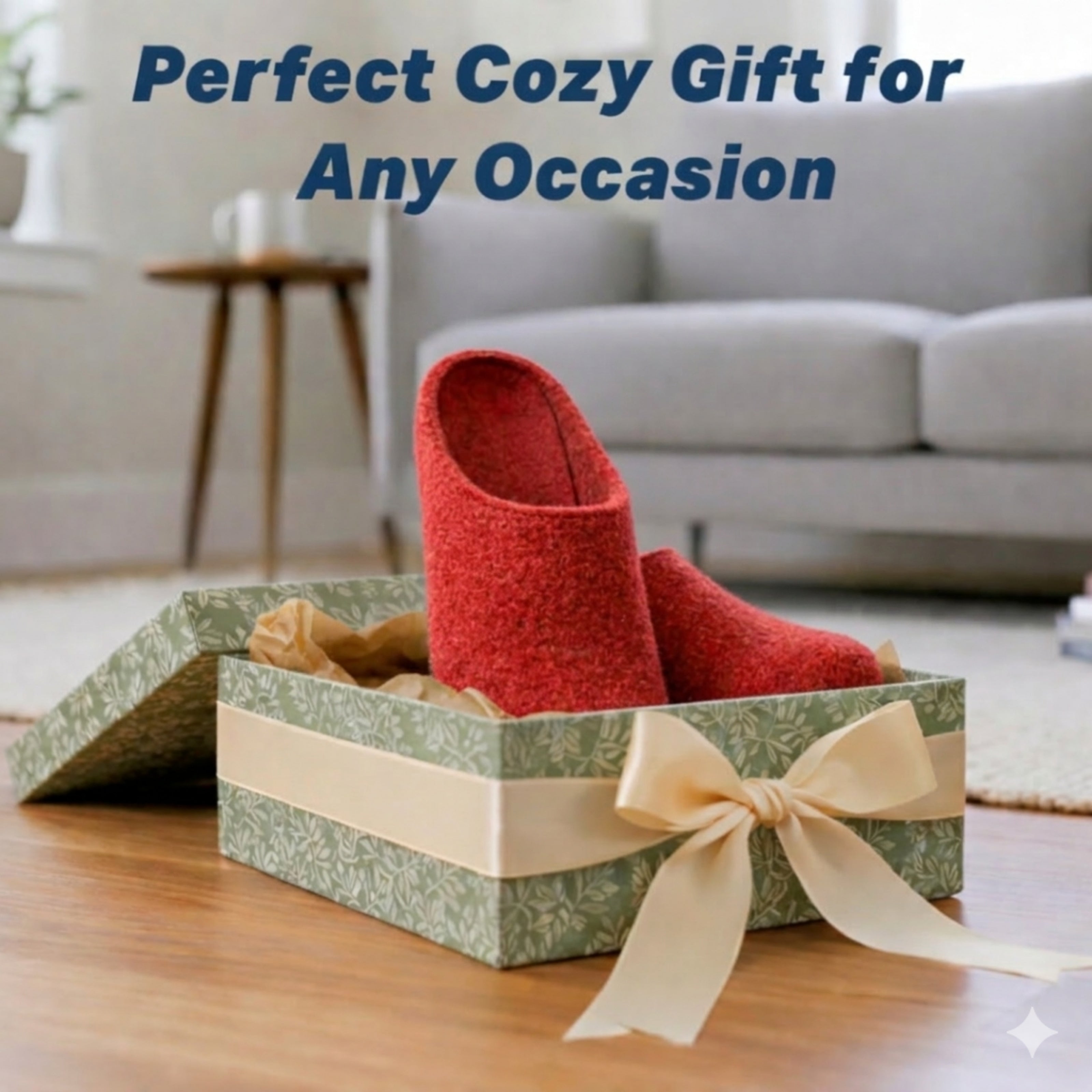 red wool slip-on slippers with leather sole handmade gift