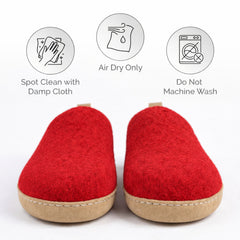 Red Wool Slip-On Slippers – Leather Sole
