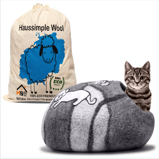 Wool Cat Cave House Bed Round Gray Farm Full Body