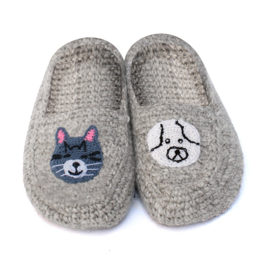 Women's Cozy Wool Slipper Socks Gray Cat Dog