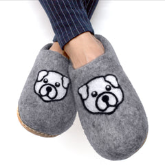 Cozy Wool Slippers Unisex Shoes Dog Face Gray Print for Men & Women