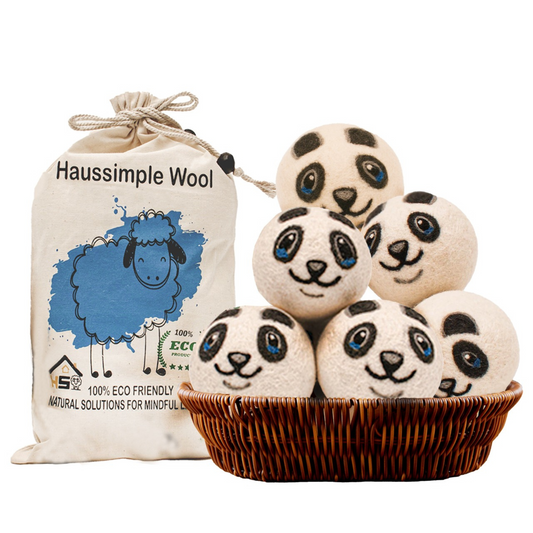 Wool Felt Dryer Balls Reusable Organic Fabric Softener 6 Pack Panda
