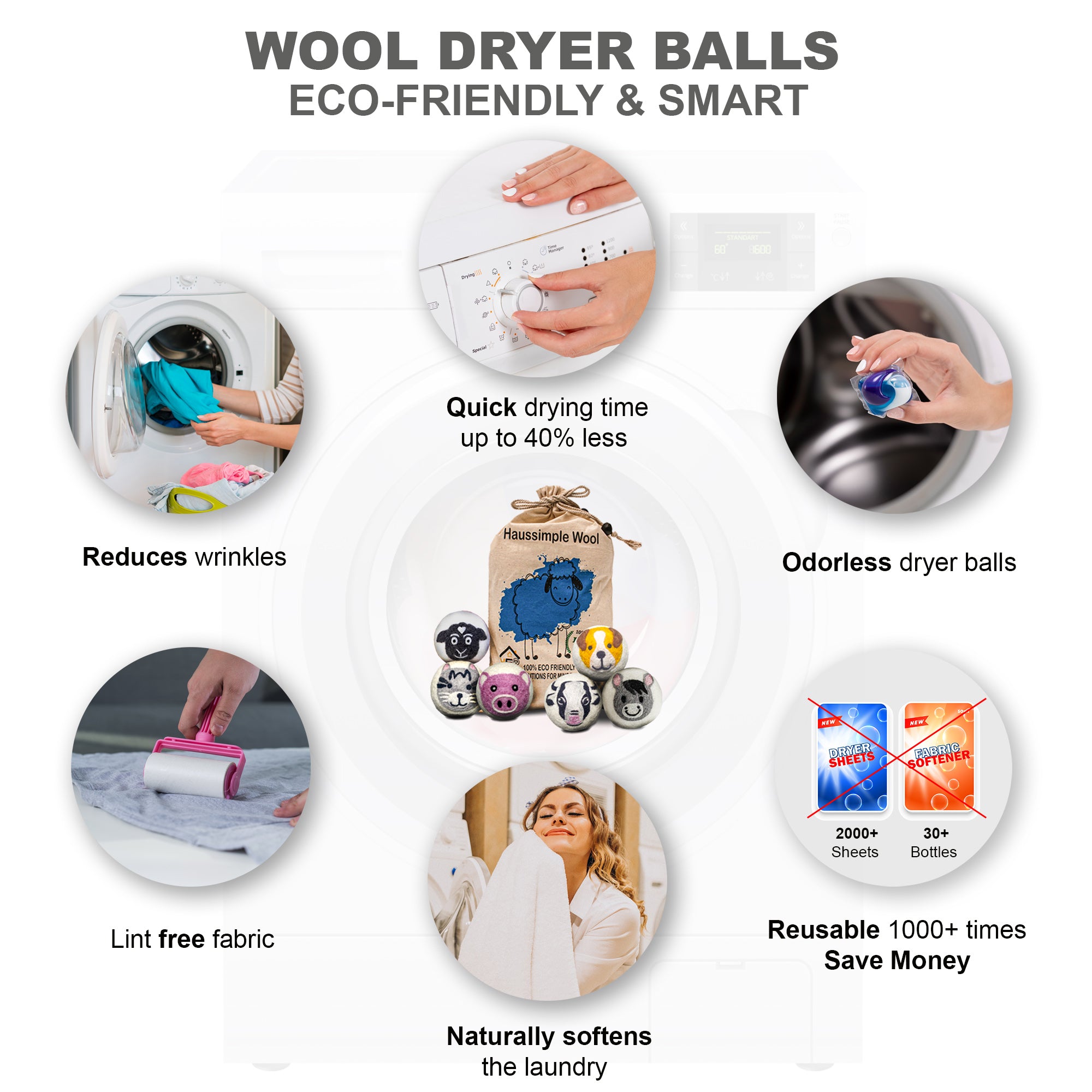Wool Dryer Balls Extra Large Organic Reusable Laundry Fabric Softener 6-Pack Farm
