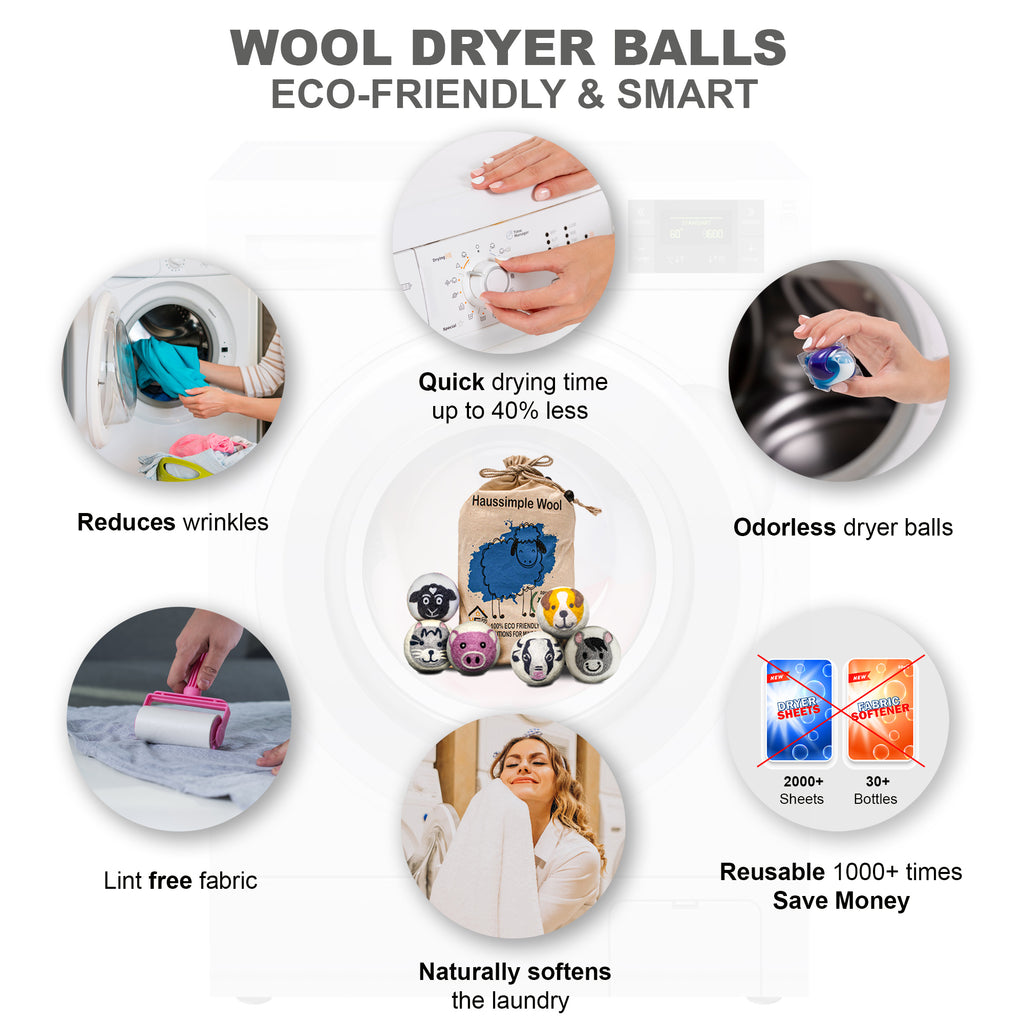 Simple Natural Products Wool Dryer Balls Handmade 6 XL Pack Fabric Softener Ball