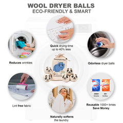 Wool Felt Dryer Balls Reusable Organic Fabric Softener 6 Pack Panda