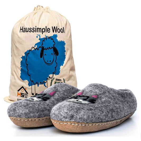 Wool Slippers Unisex Shoes Cat Face Gray Print for Men & Women