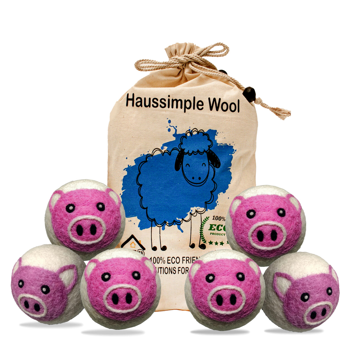 Pig Wool Dryer Balls XL Organic Laundry Fabric Softener 6-Pack