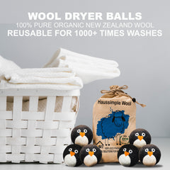 Wool Dryer Balls Extra Large Organic Reusable Laundry Fabric Softener 6-Pack Penguin