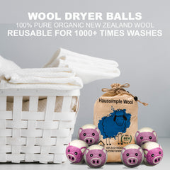 Wool Dryer Balls Extra Large Organic Reusable Laundry Fabric Softener 6-Pack Pig