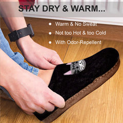 Cozy Wool Slippers Unisex Shoes Cat Black Print for Men & Women