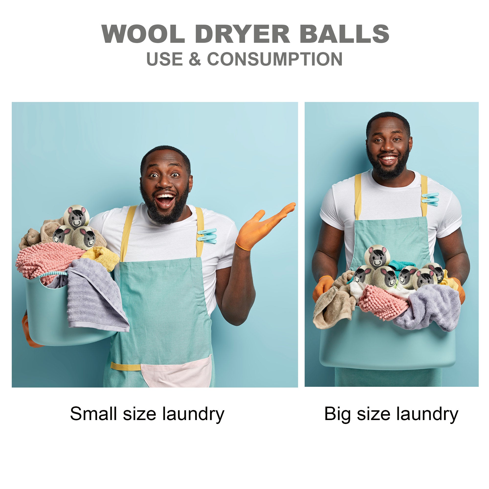 Wool Dryer Balls Extra Large Organic Reusable Laundry Fabric Softener 6-Pack Donkey