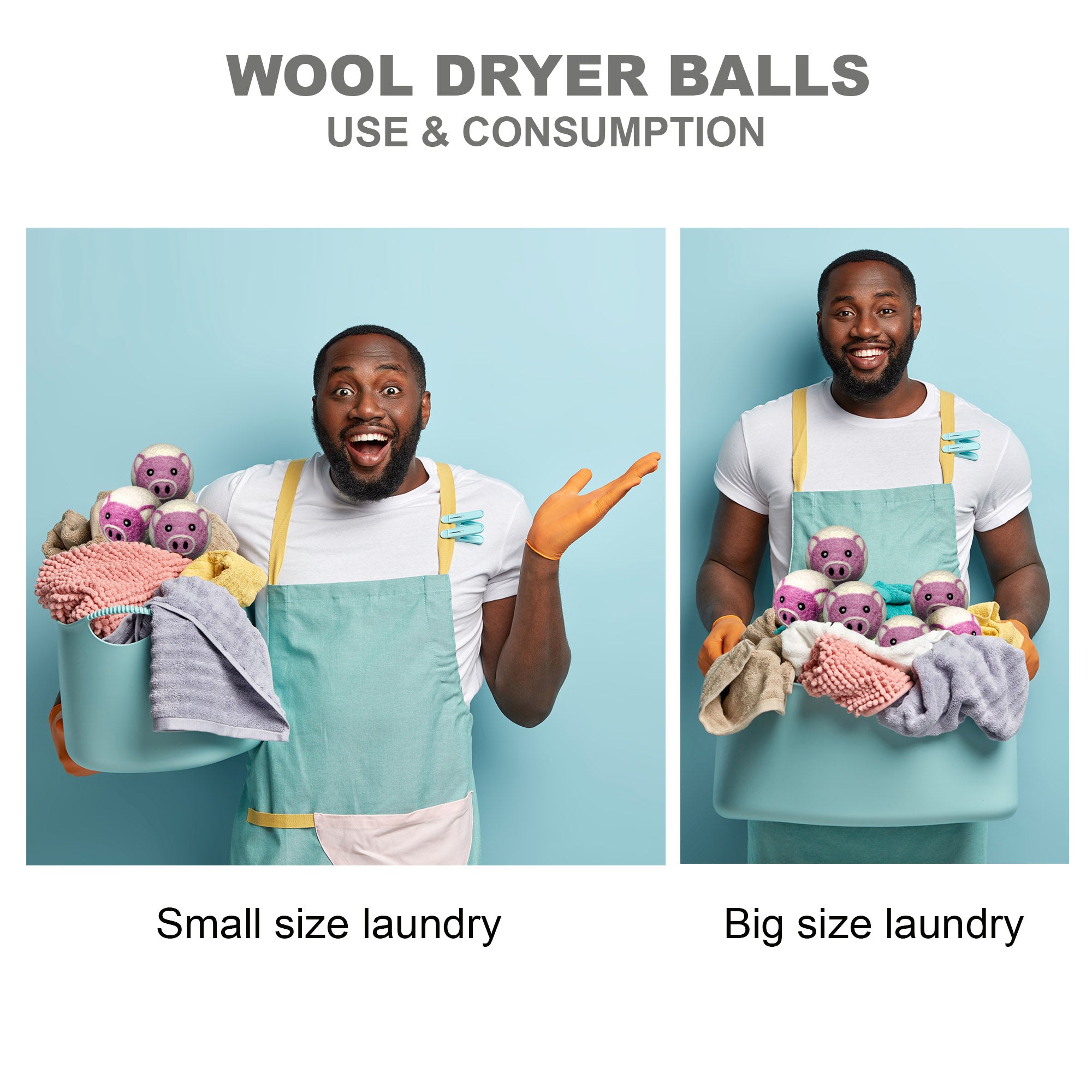 Wool Dryer Balls Extra Large Organic Reusable Laundry Fabric Softener 6-Pack Pig