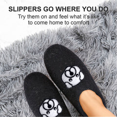 Cozy Wool Slippers Unisex Shoes Dog Black Print for Men & Women
