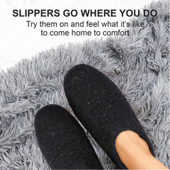 Warm Cozy Wool Indoor Slippers Unisex for Men & Women Black