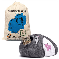 Wool Cat Cave House Bed Round Gray Farm Full Body