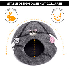 Wool Cat Cave House Bed Round Gray Farm Face